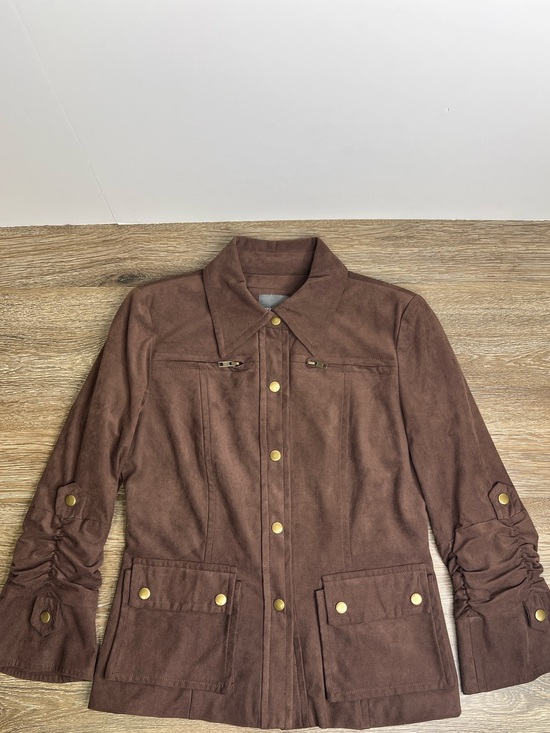 Anthracite by Muse Jackets & Blazers - Anthracite by Muse Brown Faux Suede Utility Jacket Women’s Size 4 Leopard Lined